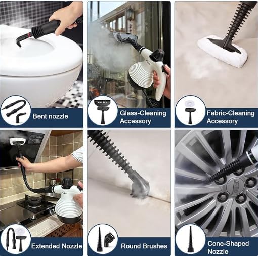 Handheld Steam Cleaner, a versatile and portable home cleaning device, comes with a 10-piece accessory set. Effortlessly removes stubborn stains like dirt and grease, saving you time and effort.