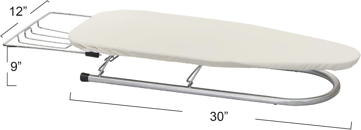 Household Essentials Tabletop Ironing Board, Compact Ironing Board with Iron Rest, Includes Door Hang, Perfect for Dorms and Small Spaces, 12 x 30", Silver