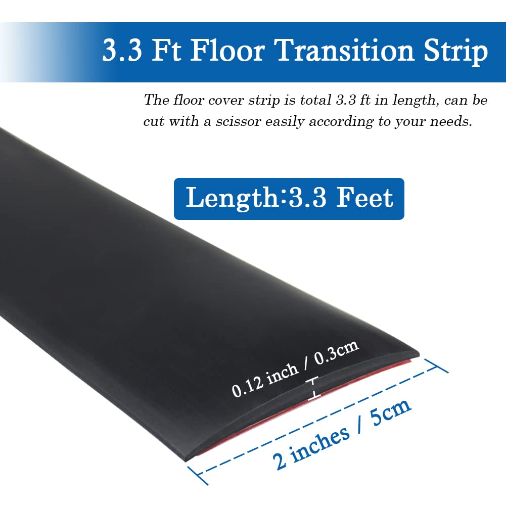 Floor Transition Strip Self Adhesive Floor Cover Strips Laminate 2" Wide Vinyl Flat Divider Transitions (5cm, 3.3Ft, Black)