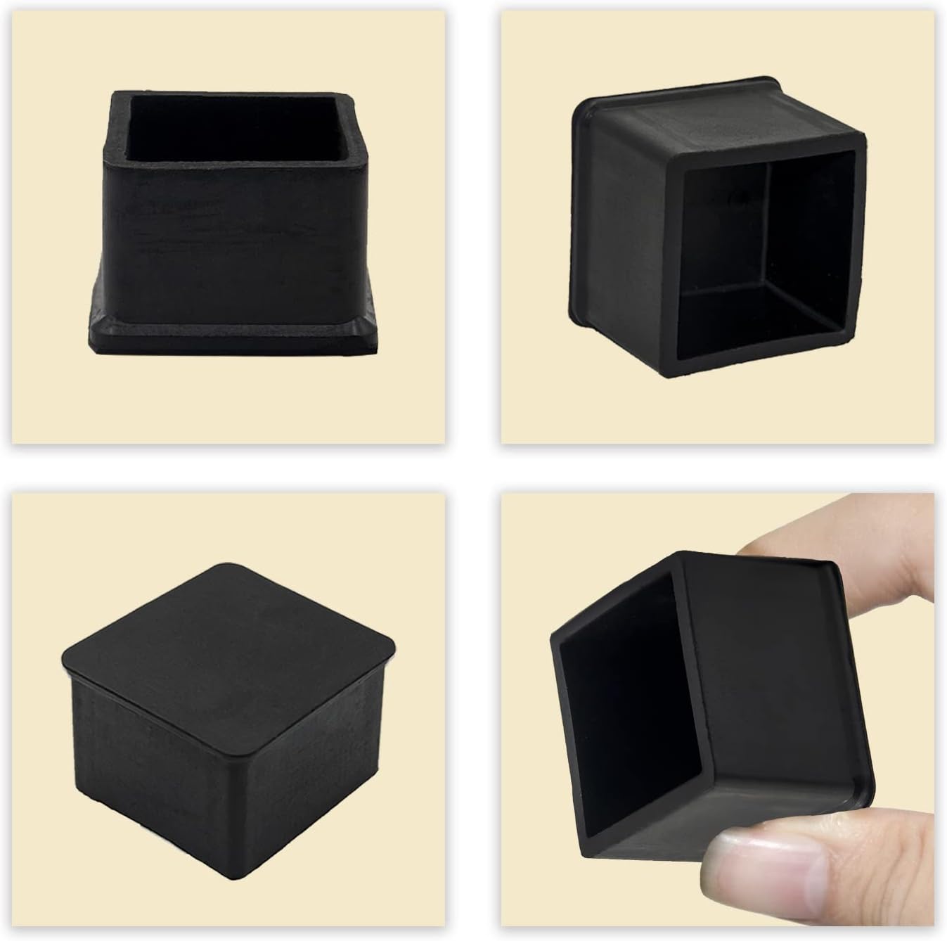 Flyshop 20PCS Non-Slip Rubber Leg Tips Floor Protectors Square Chair Leg Caps, 30mm x 30mm, 1-3/16" x 1-3/16", Black