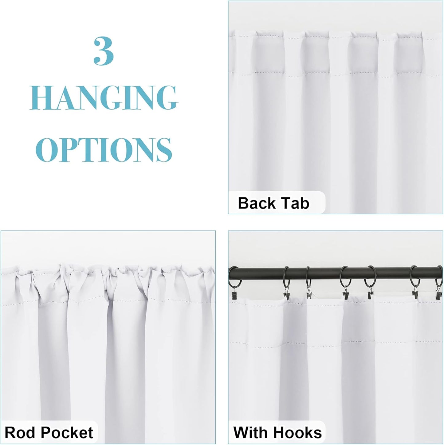 RYB HOME Blackout Curtains for Living Room, Back Tab & Rod Pocket Top Insulating Window Decor for Bedroom Dining Classroom Home Office, W 62 x L 63, Pure White, 2 Panels