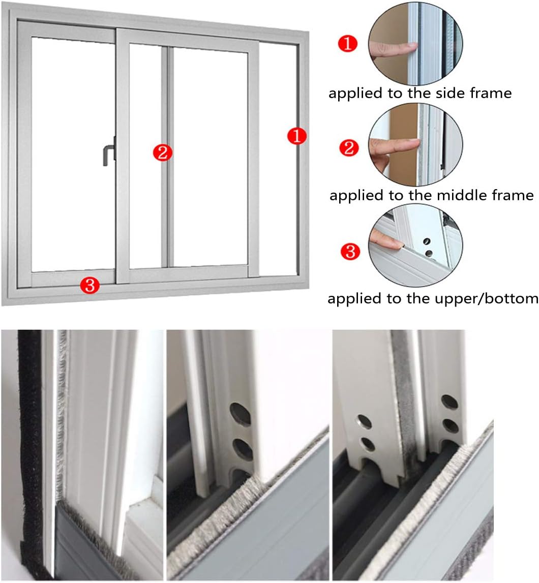 Weather Stripping Brush for Sliding Windows/Doors Frame Side,Pile Self Adhesive Weatherstrip Seal Strip Sealer Draft Stoppers (33ft x11/32 Backing x 3/16 Brush inch, Grey)