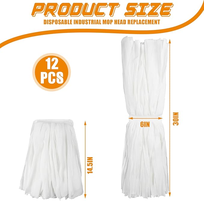12 Pcs Disposable Mop Head Replacement Bulk 1.25'' Universal Headband Non Woven Commercial Mop Head Replacement Cut End Looped Open Dust Clamp Mop Head for Floor Cleaning Wet Home Industrial