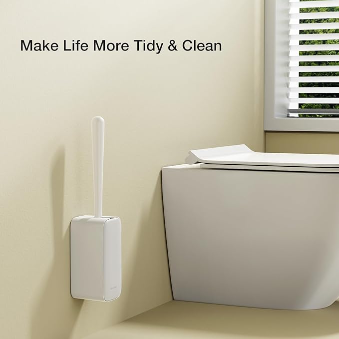 Toilet Cleaner Brush, Diveotree Toilet Brush and Holder for Dead Corner Cleaning, Wall Mounted Toilet Bowl Brush for Bathroom Decor, Toilet Scrubber Brush for Home/Hotel (White, 1pack)