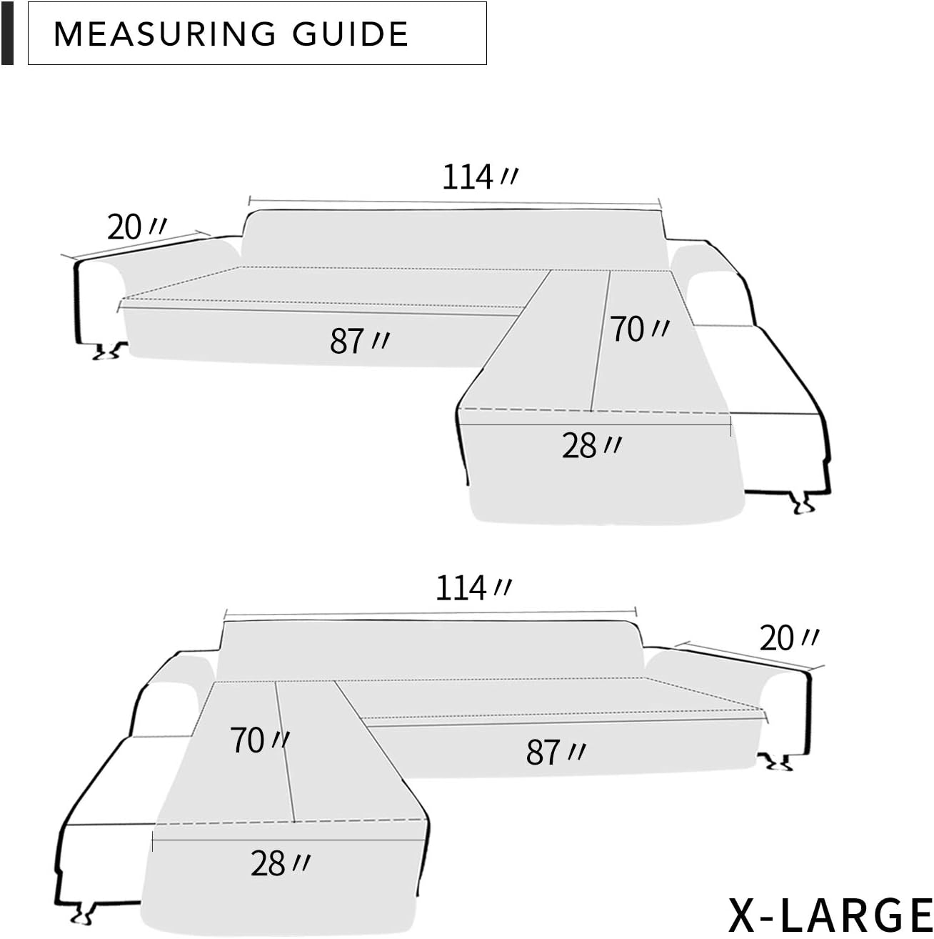 Easy-Going Sofa Slipcover L Shape Sofa Cover Sectional Couch Cover Furniture Protector Mat for Pets Dog Cat (X-Large,Gray/Gray)