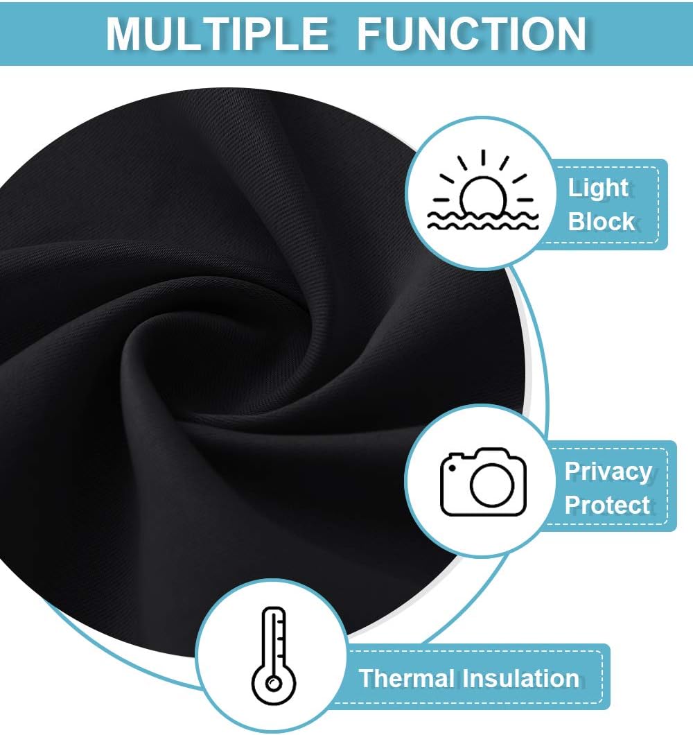 RYB HOME Short Kitchen Window Curtains 30 inches, Blackout Curtains for Girls Bedroom Heavy Duty Privacy Draperies for Camper RV Bathroom, W42 x L 30 inches, Black, 2 Panels