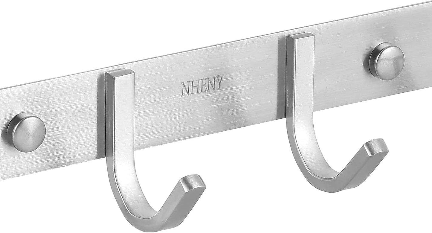 Coat Hook Wall Mount Towel Hook Rack with 4 Hooks 11-inch Hanger for Hanging Clothes, Bags, Keys, Easy to Install Rail for Bedroom, Bathroom, Entryway, Door, 304 Stainless Steel Brushed Nickel