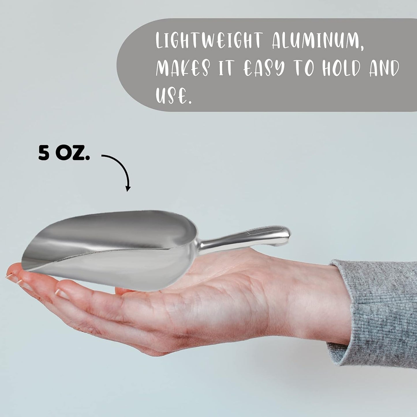 Cast Aluminum Utility Scoop, 5-Ounce - Round Bottom, Small ice scoop For Multi-Purpose Use, With Finger Groove Handle (Hand Wash Only) 5 oz.