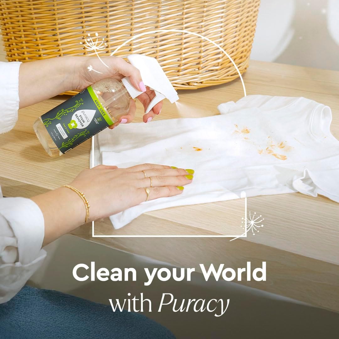 Puracy Stain Remover, Natural Based Travel and Laundry Stain Cleaner for Clothes, Baby Essentials, Kids Stains, Oil and Fabric Spot Cleaner, Unscented (Stain Remover Spray, 48 fl oz)