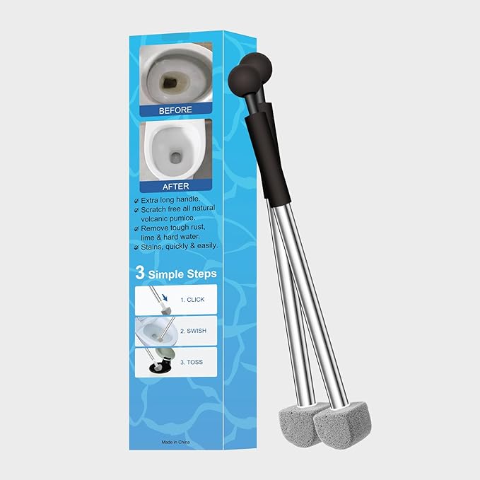 Pumice Stone Toilet Bowl Cleaner Toilet Deep Cleaning,Bathroom Cleaner Brush with Long Handle for Remove Hard Water Stains with Toilet Handle+ Pumice Stones