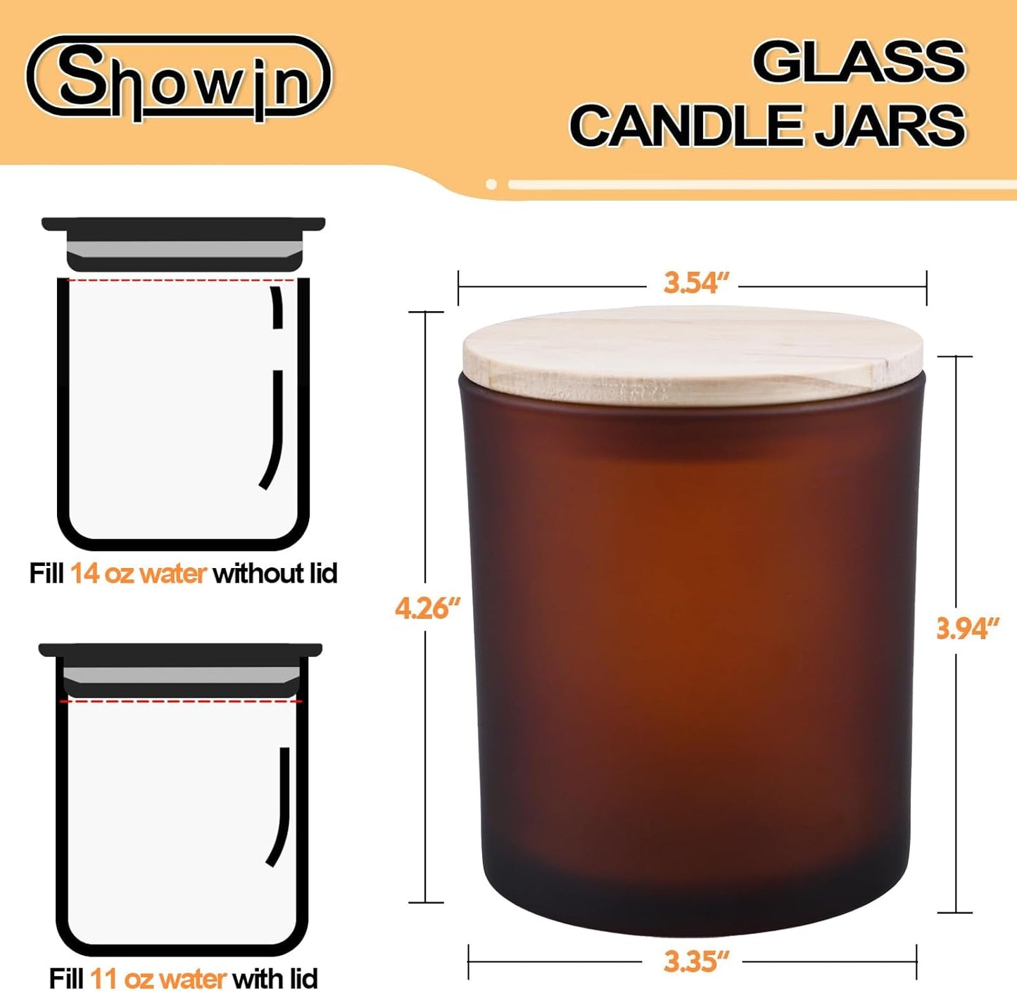 14 OZ Thick Candle Jars for Making Candles 12 Pcs, 3 Wick Empty Jars with Wood Lids for Candle Making, Sample Container,Frosted Brown