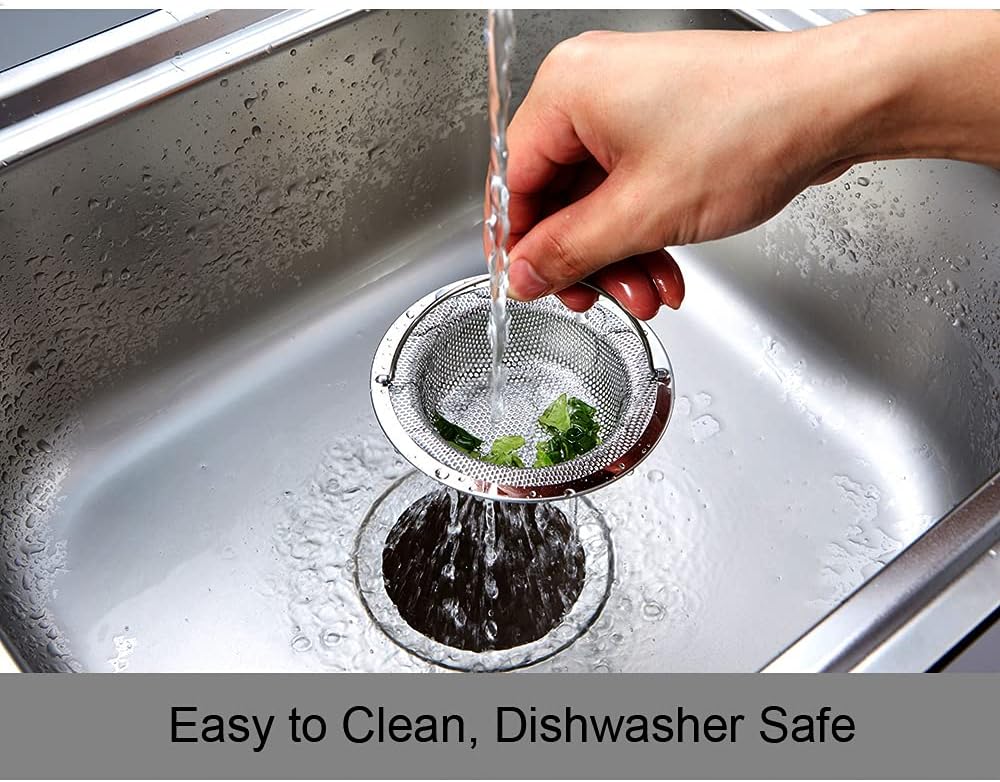 Kitchen Sink Strainer, 2-Pack Sink Strainer Basket with Handle, 4.5" Diameter, Stainless Steel, Rust Free and Dishwasher Safe