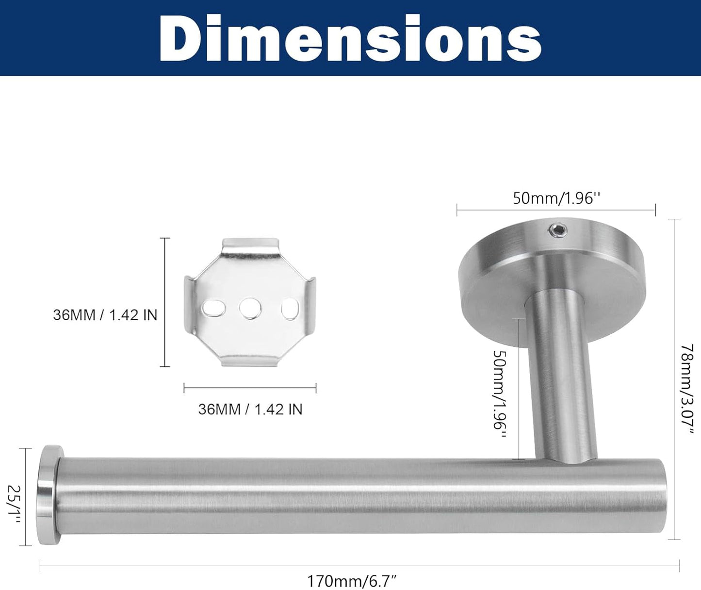 NearMoon Bathroom Toilet Paper Holder, Premium SUS304 Stainless Steel Rustproof Wall Mounted Toilet Roll Holder for Bathroom, Kitchen (3 Pack, Brushed Nickel)