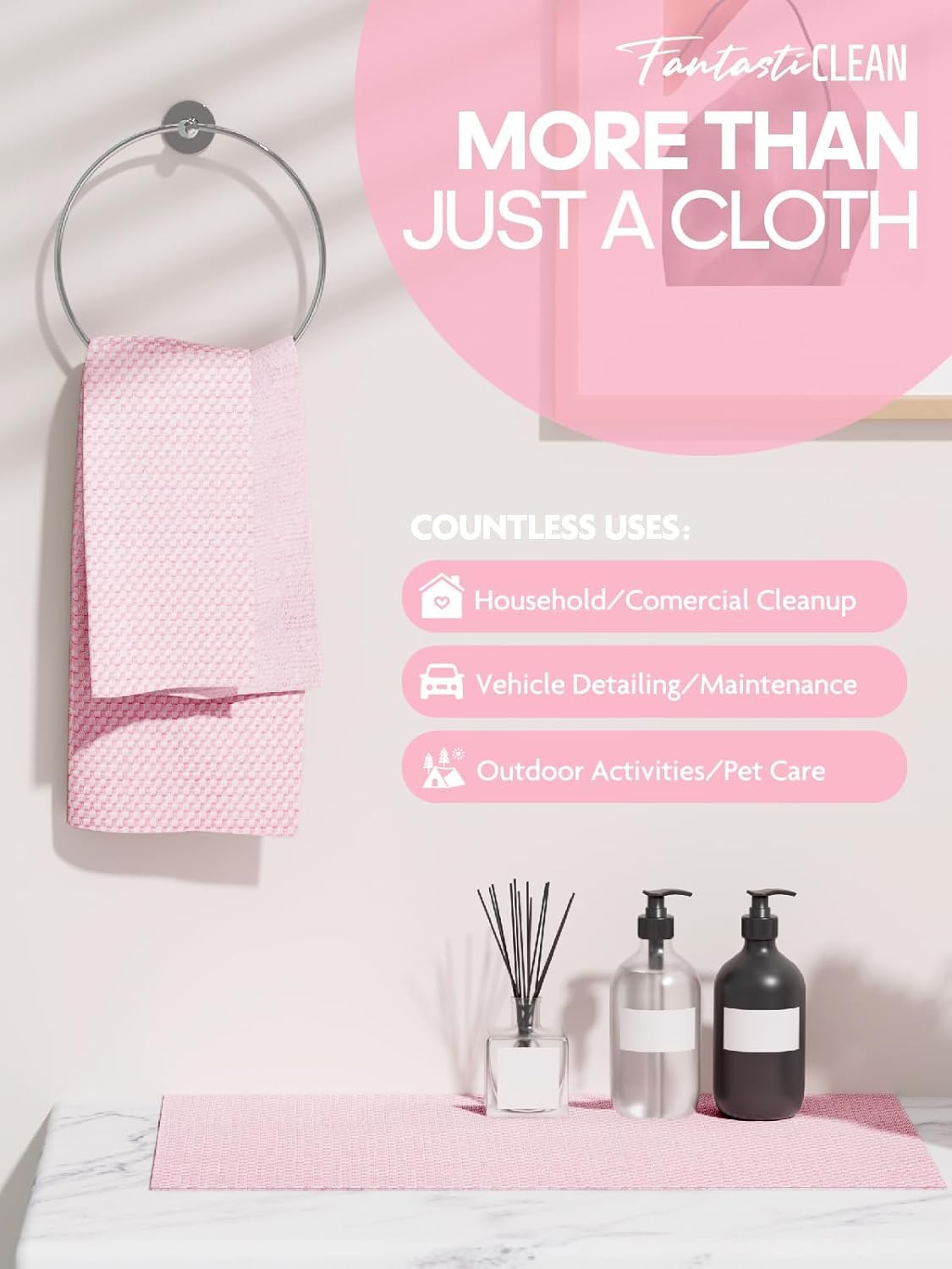 Fantasticlean Large Tear-Away Microfiber Cleaning Cloth Roll - 18'' by 12'', 36 Sheets, Thick Dish Cloths, Super Absorbent Reusable Kitchen Towels (Pink)