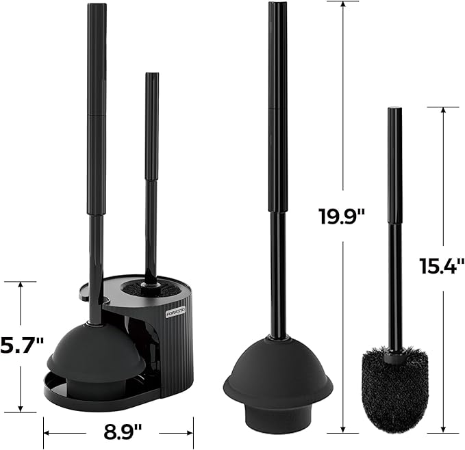 2Pack 2 in 1 Toilet Brush and Plunger Set, Extended Handle Plunger,Toilet Bowl Brush Plunger Set,Bathroom Cleaning Tools,Toilet Brush Plunger Combo,Cleaning Supplies,Black