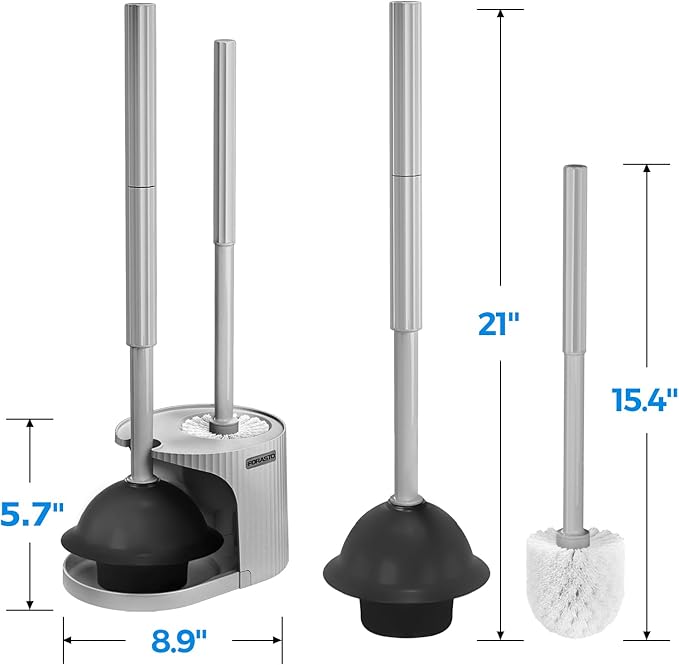 2 in 1 Toilet Plunger and Brush Set,Extended Handle Plunger,Toilet Bowl Brush Plunger Set,Bathroom Cleaning Tools,Cleaning Brush,Toilet Brush Plunger Combo,Charcoal Gray(20.8inch)