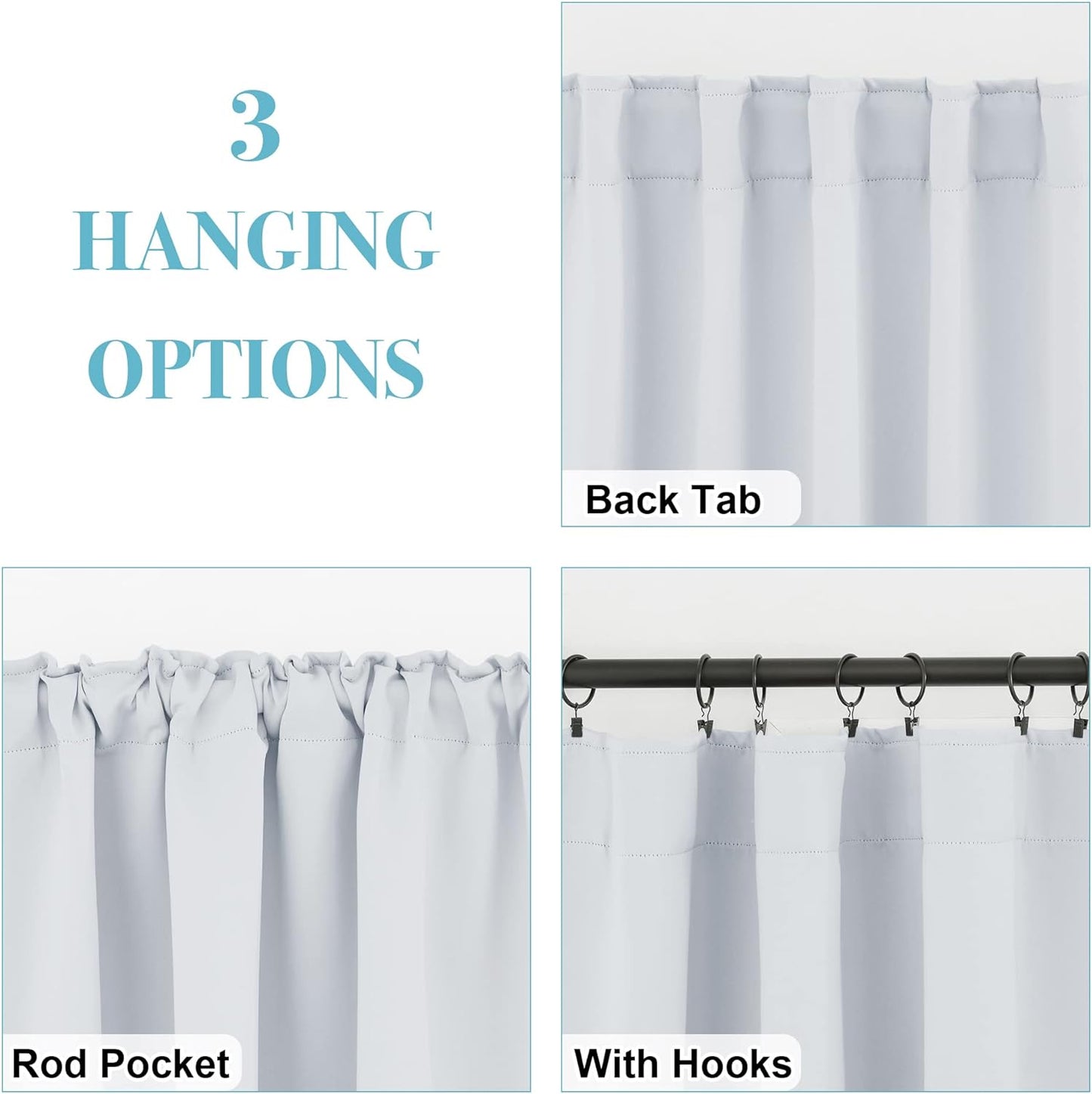 RYB HOME Room Darkening Kitchen Curtains 2 Panels Set,Thermal Insulated Small Window Treatment Heavy Duty Privacy Tiers for Laundry Bedroom Bathroom, Greyish White, W42 x L36 inch