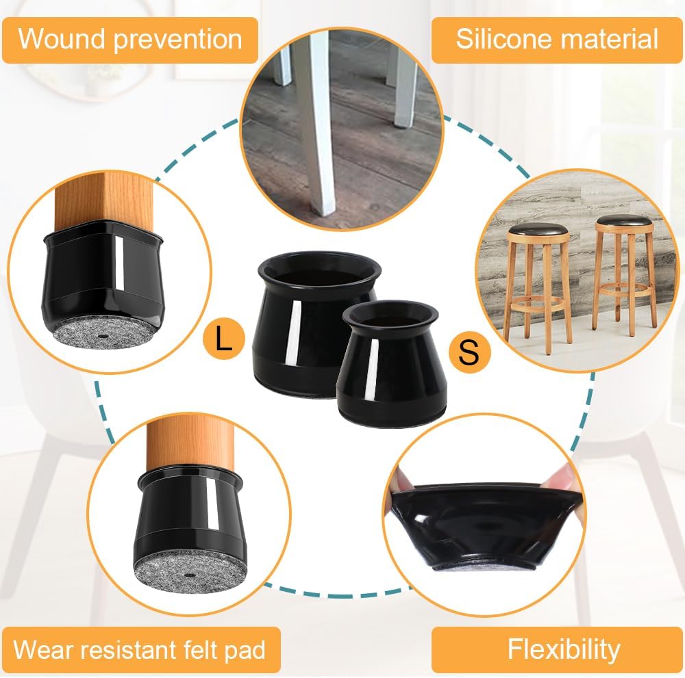 32 Pcs Chair Leg Protectors for Hardwood Floors, Silicone Felt Furniture Leg Cover Pad for Protecting Floors from Scratches and Noise, Smooth Moving,Small(Fit Round Diameter:5/16" to 1-5/16")