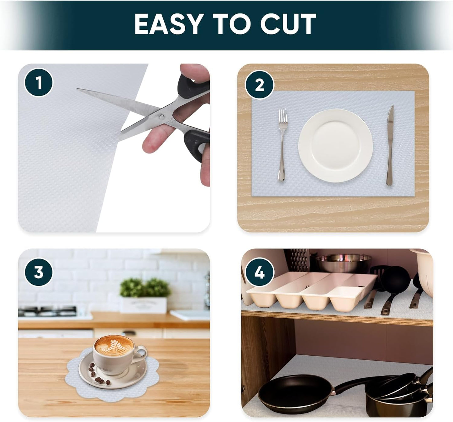 Shelf Liners for Kitchen Cabinets Non-Adhesive & Washable,Non Slip Cabinet Liners for Shelves Waterproof & Oil Proof,Clear Plastic Drawer Liner,Easy to Cut & Food-Grade EVA 20'' x 20' x 2 Rolls CT-202