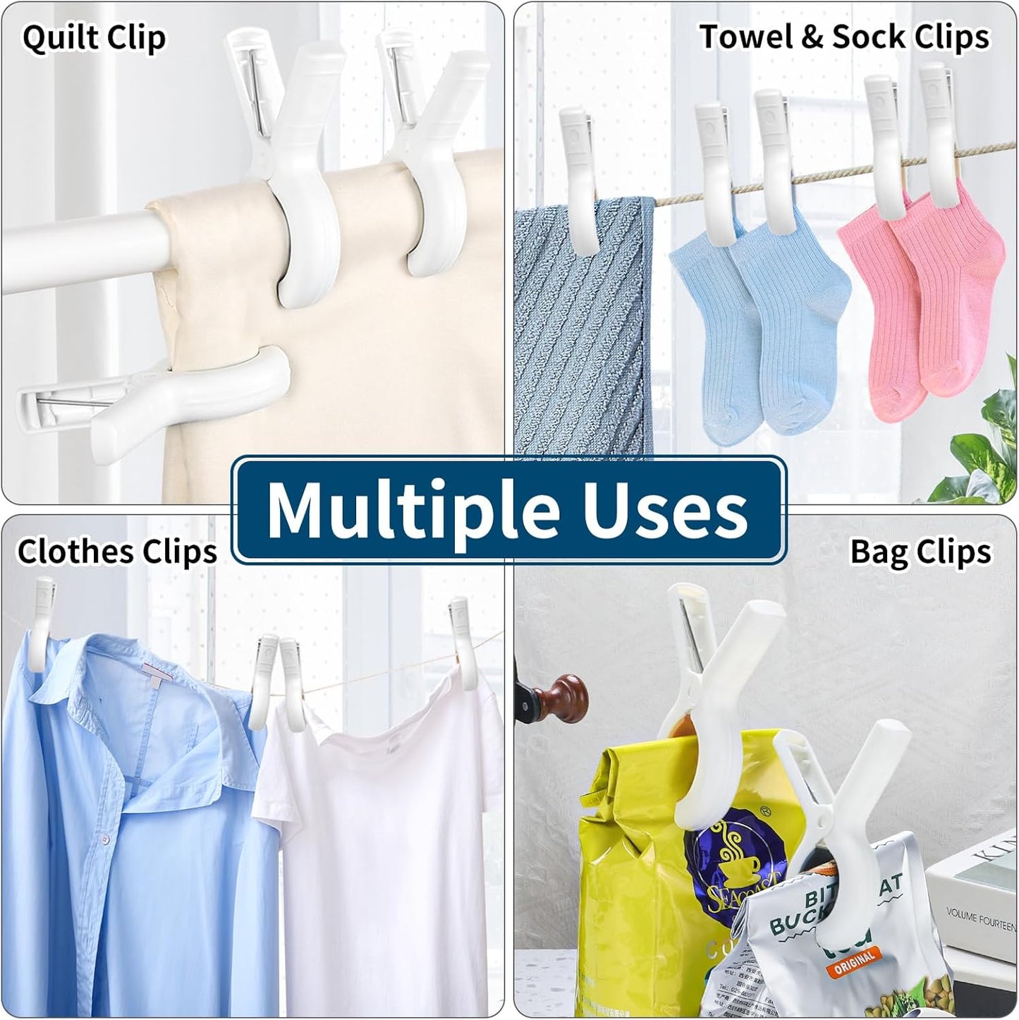 Senbowe Extra Large 6 Pack Beach Towel Clips, 5.1 Inch Pool Chair Clips,Heavy Duty Plastic Clothes Pins,Quilt Drying Clips,Windproof Clothes Clips,Keep Your Towel,Blankets to Dry on Clothesline