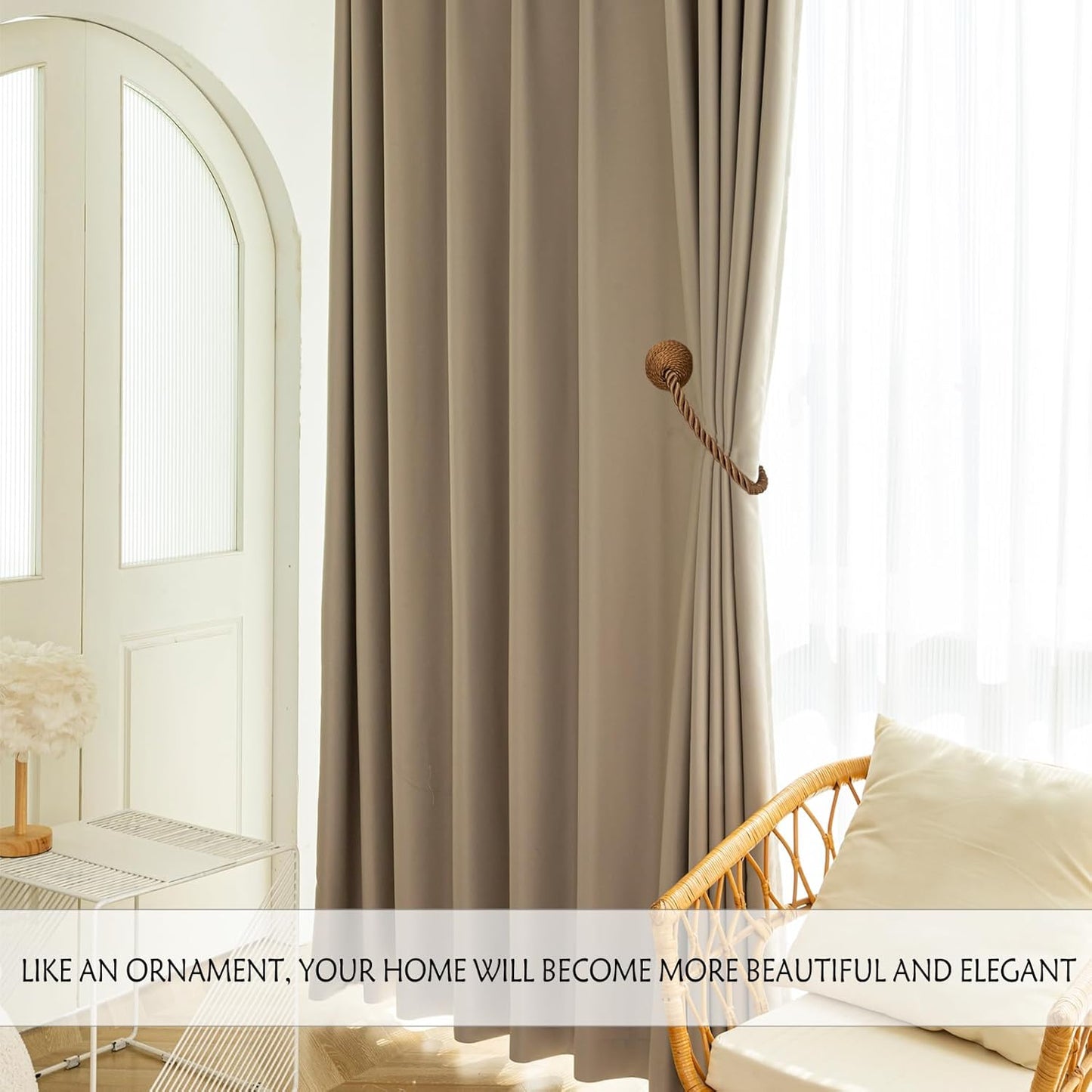 Magnetic Curtain Tiebacks Rope Curtain Tie Backs for Curtains 2 Pack Curtain Holders for Drapes Decorative Window Curtain Holdbacks, Khaki