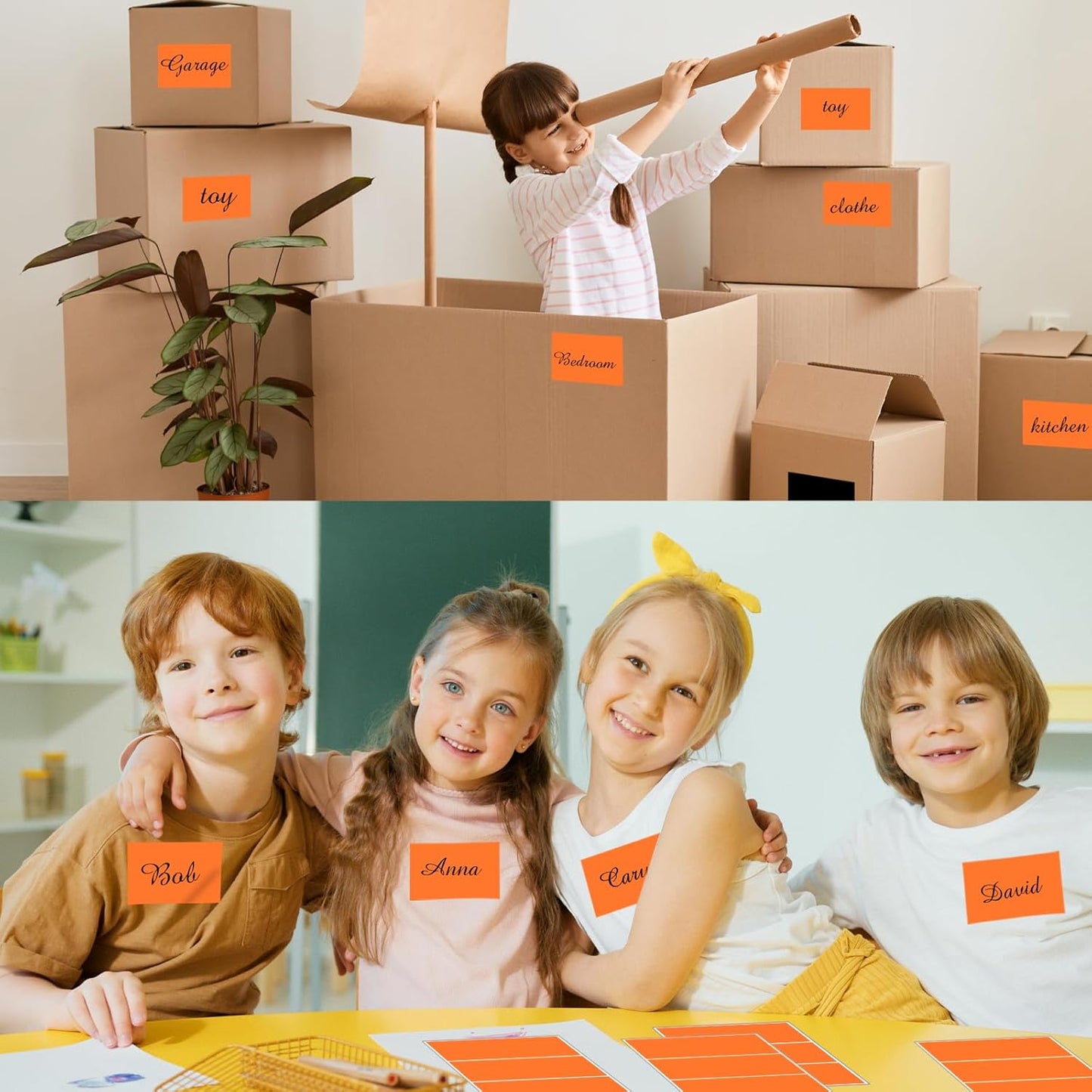 STARLIBOO Removable Colored Labels Stickers, 3X5 Inch Removable Large Label Stickers for Moving Boxes and Storage Bins- Waterproof- Tear Resistant (Orange)