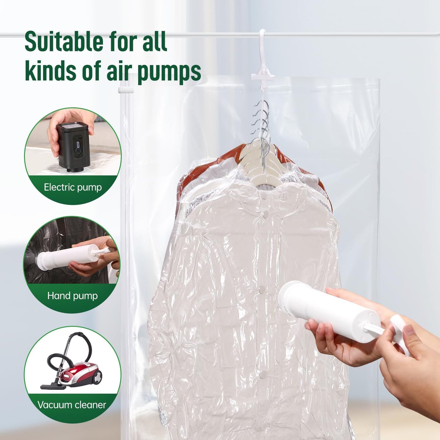 Hanging Vacuum Storage Bags For Clothes With Hand Pump,Coat Storage Bag Hanging,Vacuum Bags For Clothes,Space Saver Vacuum Storage Bags,Garment, Clothing, Dress, Suit, Long Coat, Jacket(Short 6 Pack)
