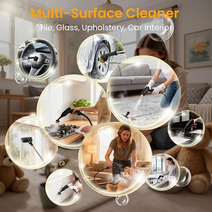 Pressurized Steam Cleaner 1.6L, 3-Level Adjustable Steamer for Cleaning, 10s Heat-Up, 2500W Handheld Steamer Cleaner for Home, Car, Kitchen, Floor, Multi-Surface Cleaning Machine, 22pcs Accessories