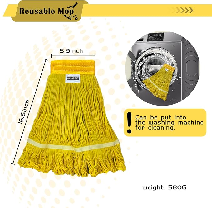 Heavy Duty Wet Industrial Cleaning Mop Head – 21 oz Yellow mop Head Replacement Cotton Washable Industrial mop Heads Heavy Duty for Commercial & Home Cleaning(Yellow)