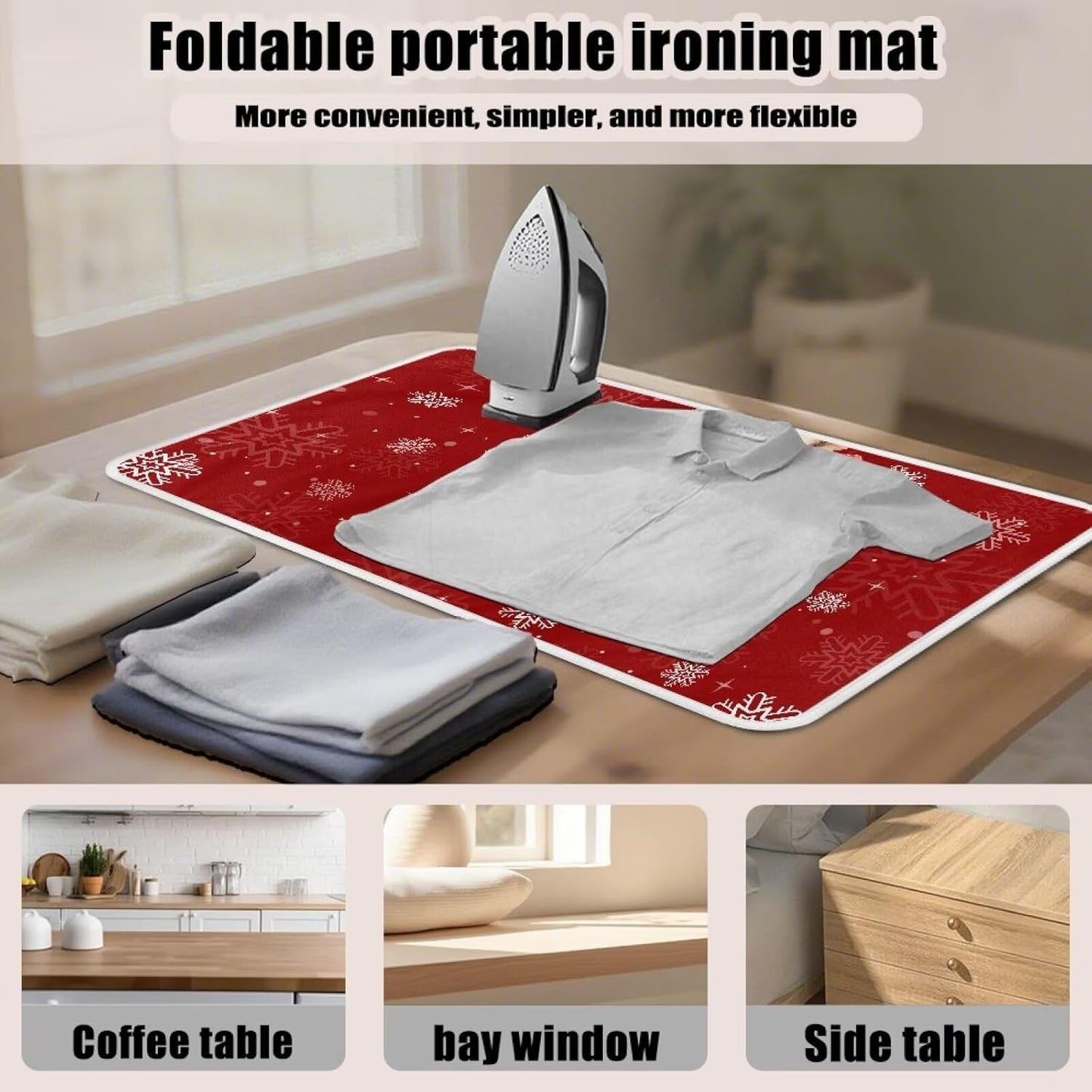 Red Ironing Pad Christmas Ironing Blanket Thick Travel Iron Pad Heat Resistant Ironing Board Cover for Table Top, Washer, Dryer,32 x 16 Inch Deer Ironing Mats