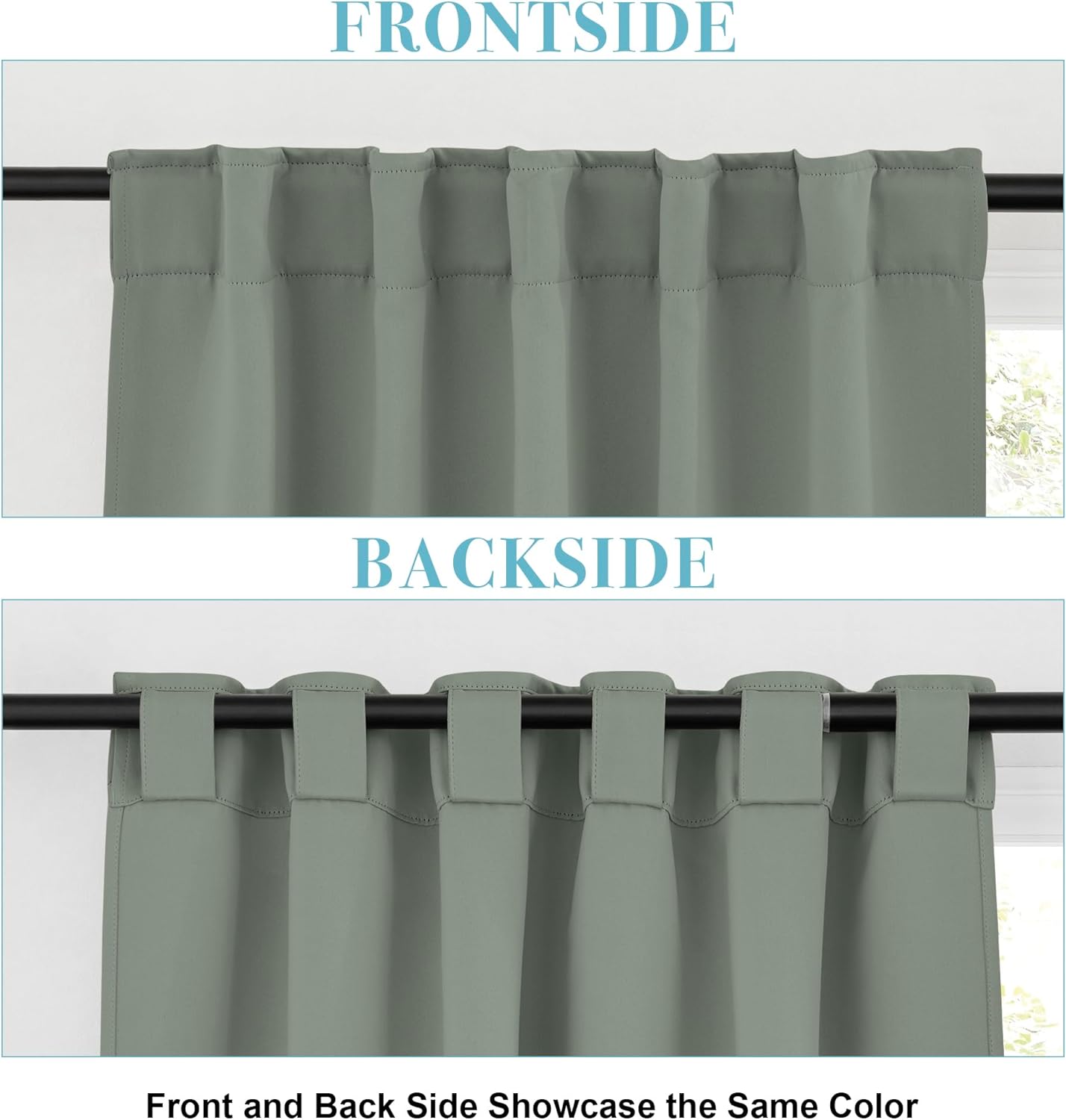RYB HOME Sage Green Blackout Curtains for Bathroom, Thermal Insulated Light Block Window Curtains, Back Tab & Rod Pocket Style for Kitchen Kids Bedroom Basement, W34 x L24, 2 Panels