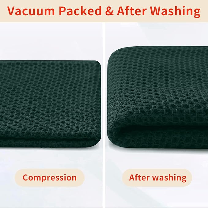 Homaxy 100% Cotton Waffle Weave Kitchen Dish Cloths, 4-Pack Ultra Soft Absorbent Dish Towels, Quick Drying Dish Rags, 12 x 12 Inches, Blackish Green