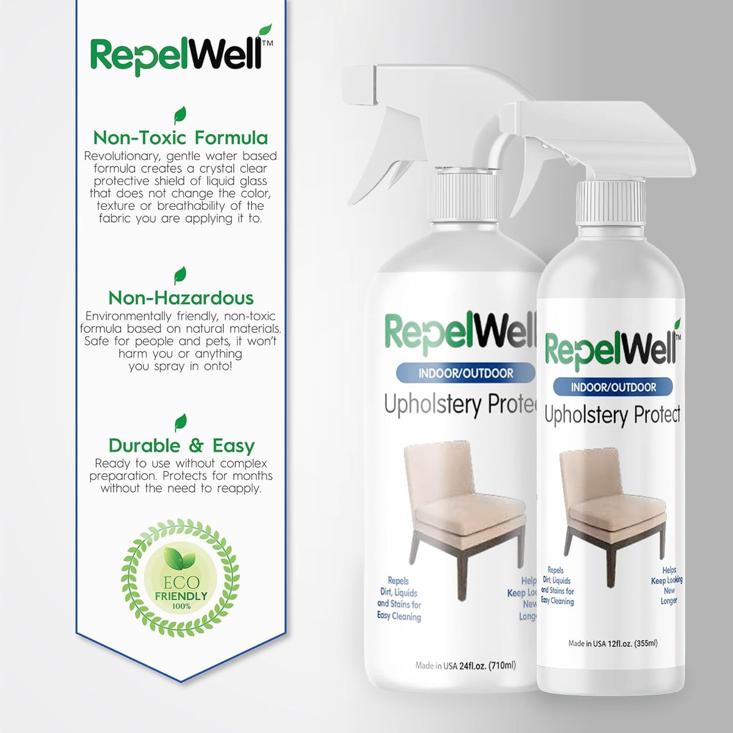 Upholstery Protect Stain & Water Repellent Spray (12oz) Eco-Friendly, Pet-Safe Spray Keeps Your Fabric, Leather & Suede Upholstery Looking Like New