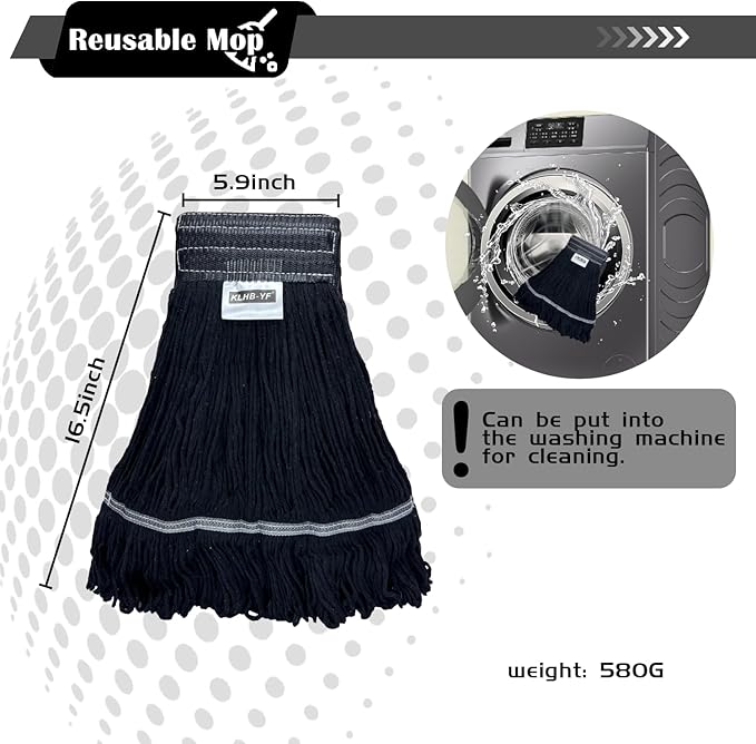 Heavy Duty Wet Industrial Cleaning Mop Head – 21 oz Black mop Head Replacement Cotton Washable Industrial mop Heads Heavy Duty for Commercial & Home Cleaning(Balck)