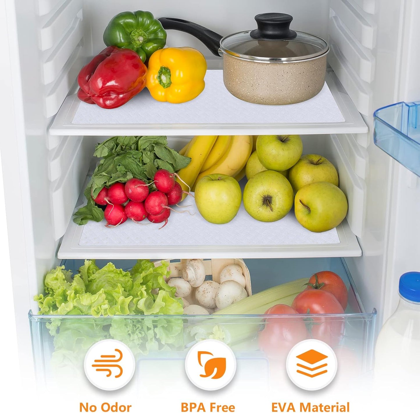 Shelf Liners for Kitchen Cabinets Refrigerator Liners Waterproof & Oil-Proof Kitchen Cupboard Liner Non-Slip Drawer Mats EVA Material Non Adhesive Fridge Liner for Shelves-White 11.8 x 393.7 Inches