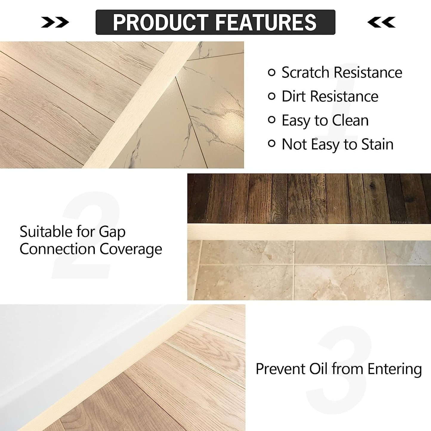 5Ft Floor Transition Strip Self Adhesive Vinyl Cover Floor Strip Flat Divider Transition Strip Wood Grain Design for Laminate Floor Gaps and Doorway Transitions (5Ft x 2 Inch, Beige)