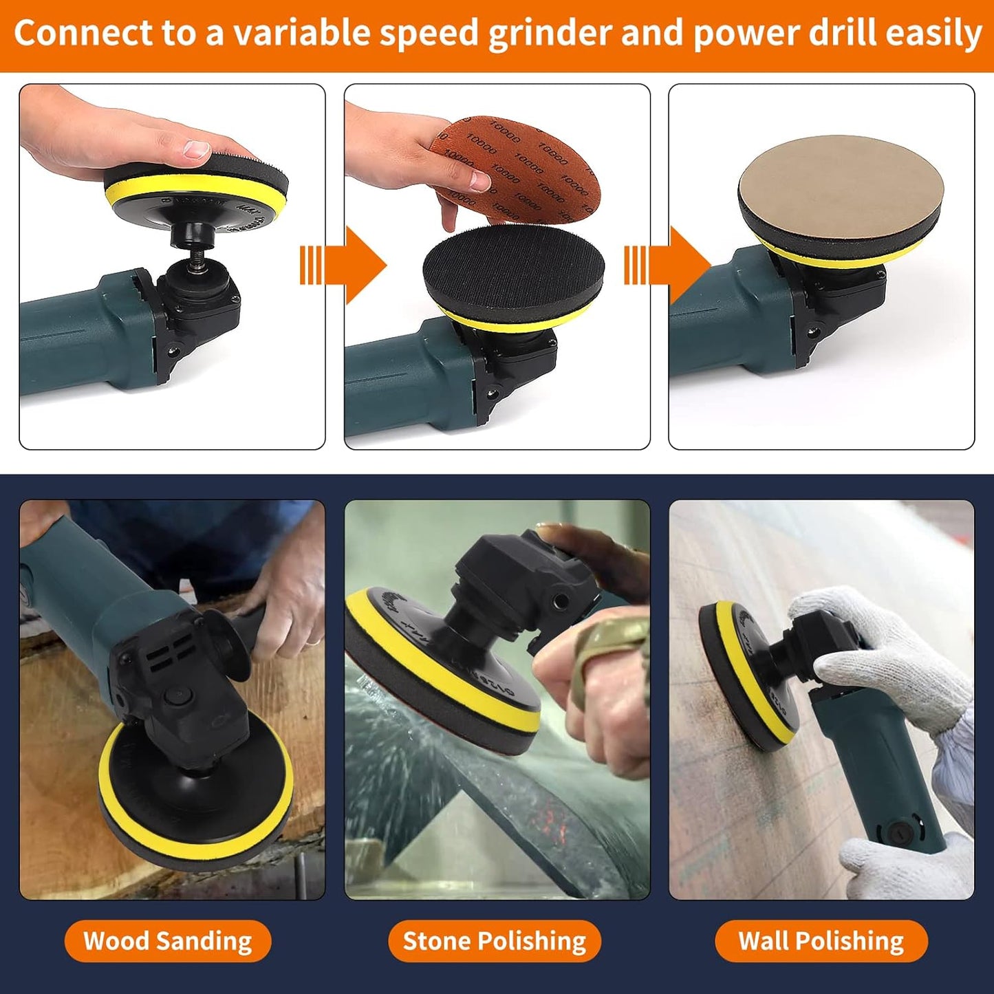45PCS 5 Inch Wet Dry Sanding Discs Kit with Hook and Loop Backing Pad 5/8-11 and Foam, Angle Grinder Drill Sanding Attachment, Sander for Drill 400 to 5000 Grits Sandpaper for Wood Metal Car