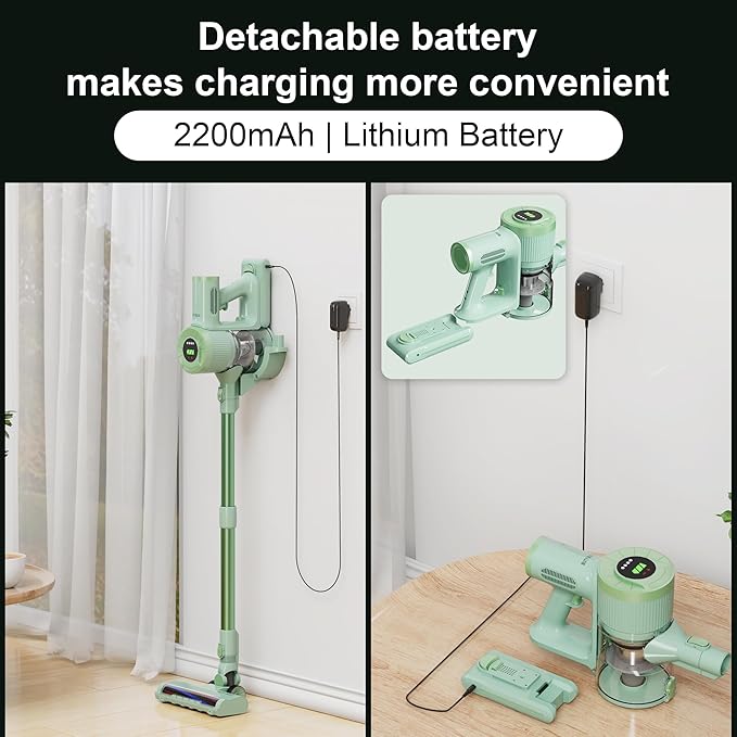 Cordless Vacuum Cleaner, Handheld Stick2200mAh Rechargeable Battery 30KPa Lightweight Small Vac Electirc Broom, 40Mins Runtime for Home Hard Floor Carpet Pet Hair Cleaning, LED Screen