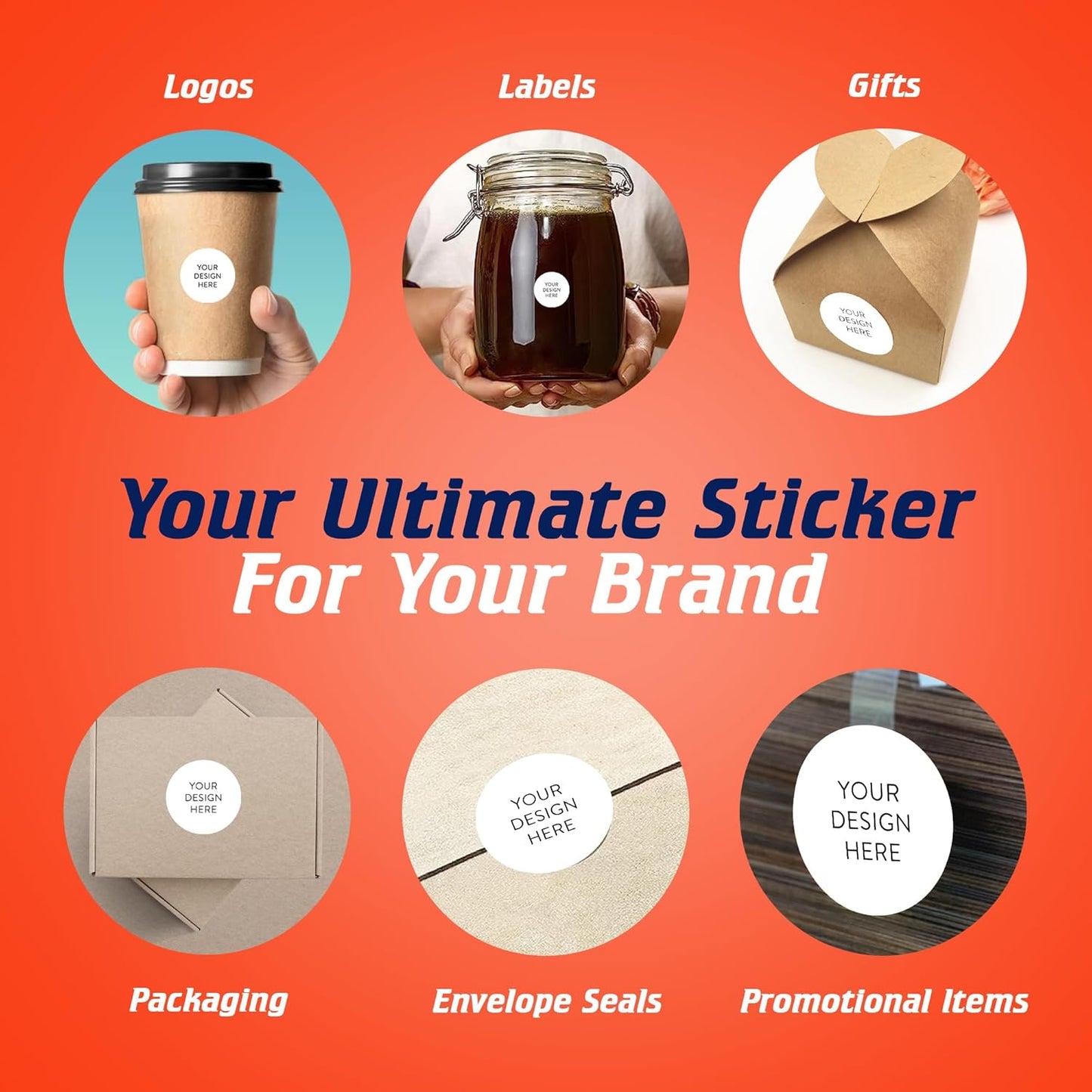 5-1000 Custom Vinyl Stickers - Upload Your own Image, Text, Design, Logo - Personalized Logo Labels for Handmade, Packaging, Bottle, Jars, Candle, Brand Stickers (White, 1x1)
