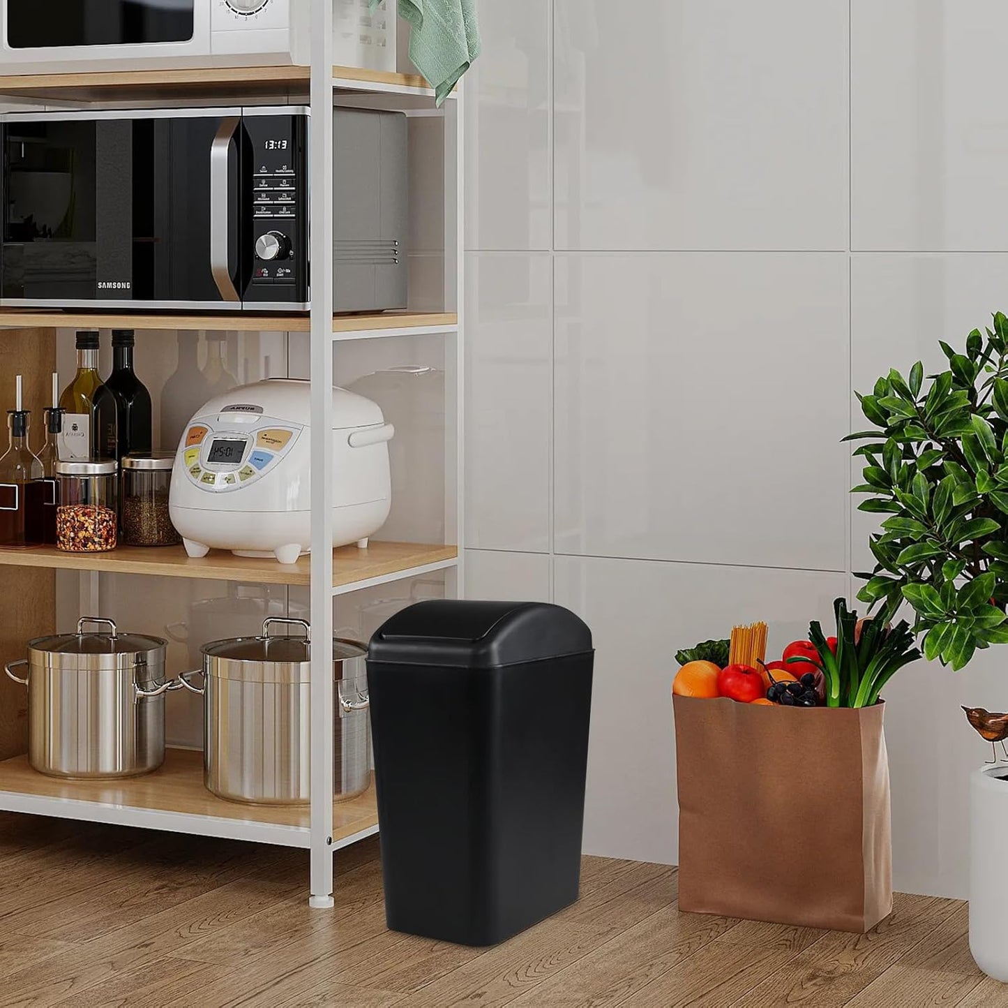 3-Pack 4.5 Gallon Plastic Trash Can with Swing Lid, Swing-Top Waste Can, Black