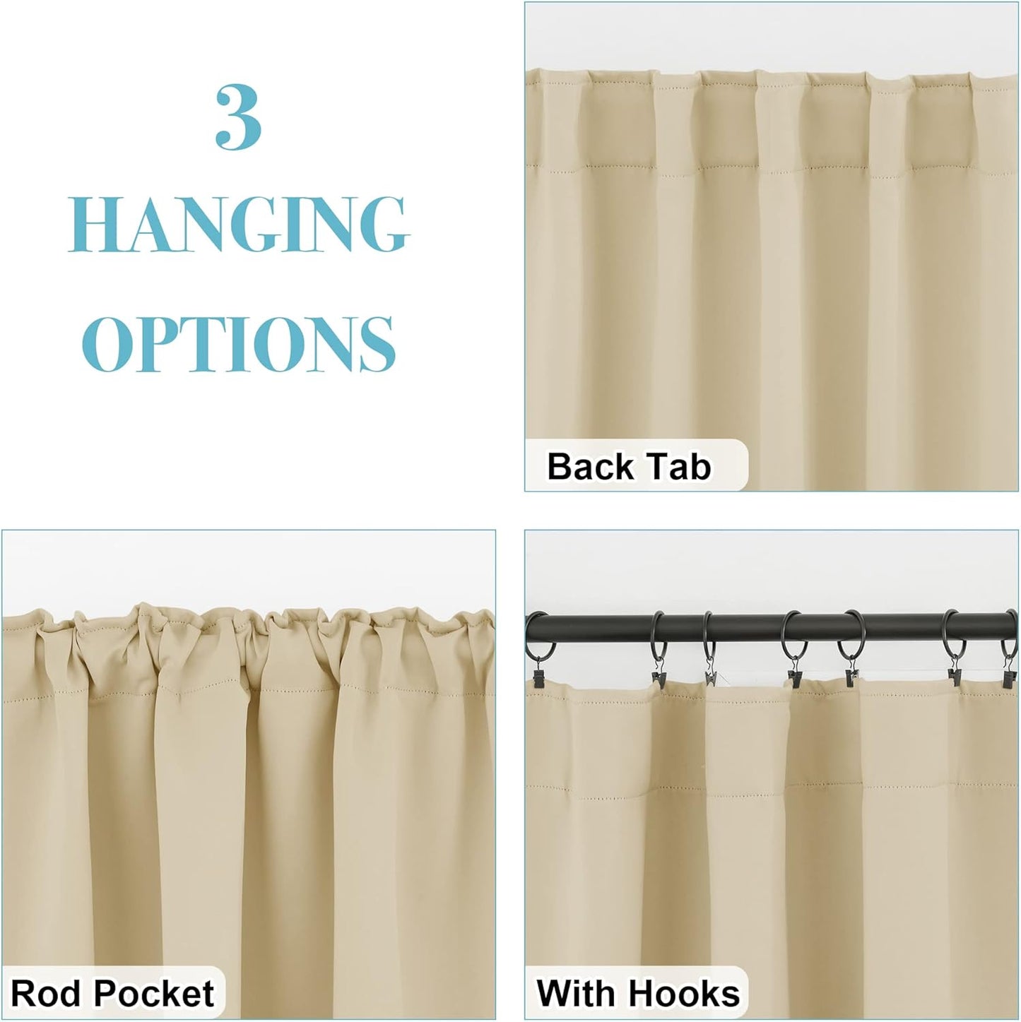 RYB HOME Small Window Curtains Blackout, Privacy Thermal Insulating Drapes for Bedroom Bathroom Basement Cafe Classroom Window Decor, W 34 x L 45 inches, Biscotti Beige, 2 Panels