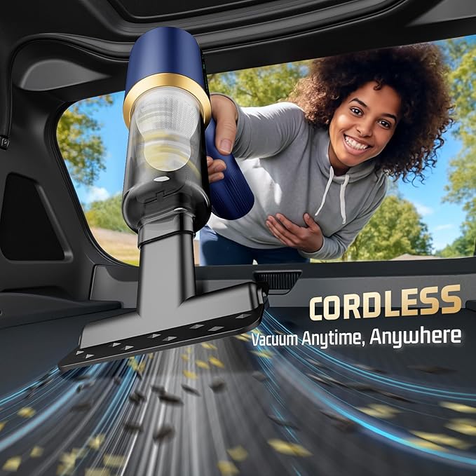 Car Handheld Vacuum Cordless: Car Vacuum Cleaner with 16000Pa Ultra-Strong Suction, Brushless Motor & HEPA Filter - Lightweight Design for Drivers and Office Workers - Blue