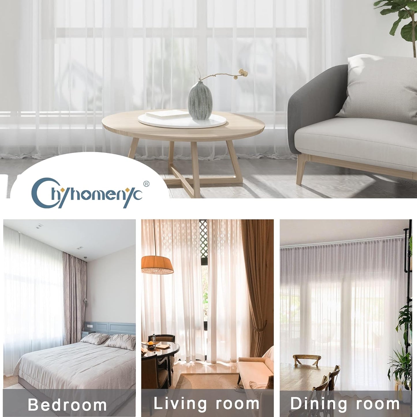 Chyhomenyc White Sheer Curtains 90 Inches Long 2 Panels, Light Filtering White Curtains for Living Room, Soft Gentle Voile Rod Pocket Bedroom Window Drapes, 59Wx90L Inch, 2PCS