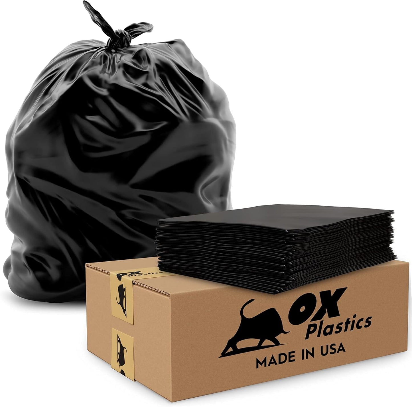 OX Plastics Black Trash Bags - Heavy Duty Garbage Bags, Extra Thick Unscented Large Trash Can Liners for Home, Outdoor, and Commercial Use - 13 Gallon, 200 Count