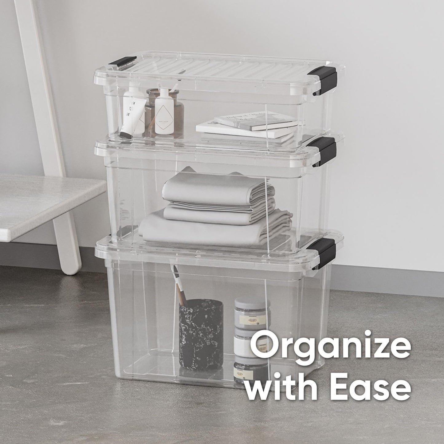 Superio Storage Bins with Lids- 2 Pack, 7.4 Qt Clear Boxes for Organizing, Stackable Plastic Containers- BPA Free, Non-Toxic, Odor Free, Organizer for Home, Office, Dorm