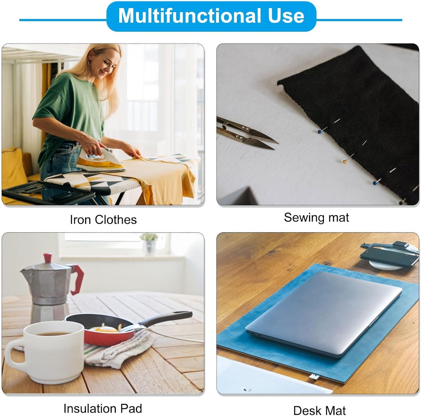 PATIKIL Wool Pressing Mat, 14" x 14" Wool Ironing Pad Blanket 0.5" Thickened Heat Resistant Quilting Ironing Pad for Quilters Sewing Craft, Grey