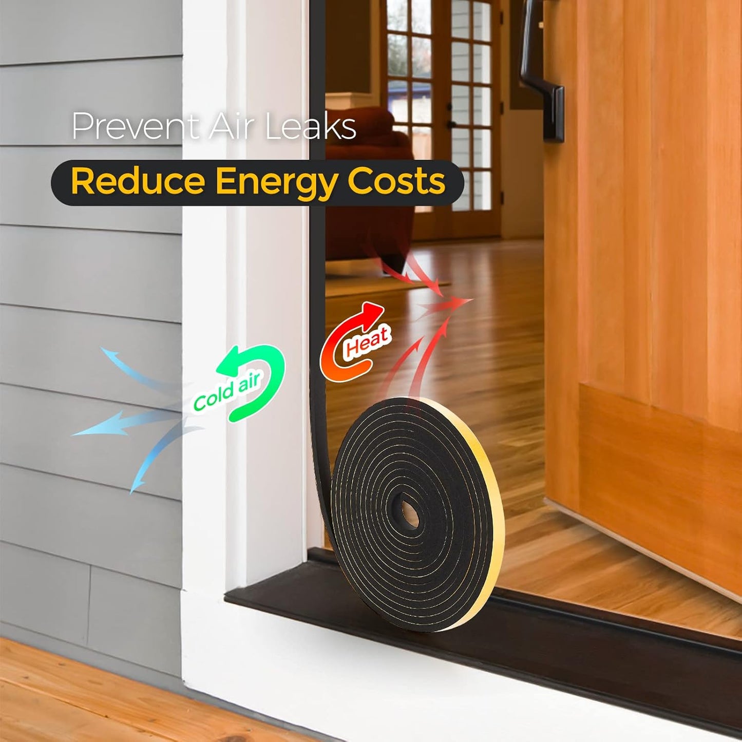 50 Feet Weather Stripping Door Seal, 3/8" Wide X 1/8" Thick Door Seal Strip High Density Foam Tape Adhesive Strip for Door Soundproofing,Window Insulation (3/8" x 1/8" x 50FT, Black)