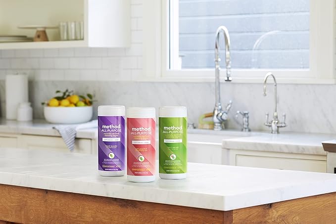 Method All-Purpose Cleaning Wipes, Lime + Sea Salt, Multi-Surface, Compostable, 70 Count (Pack of 6)