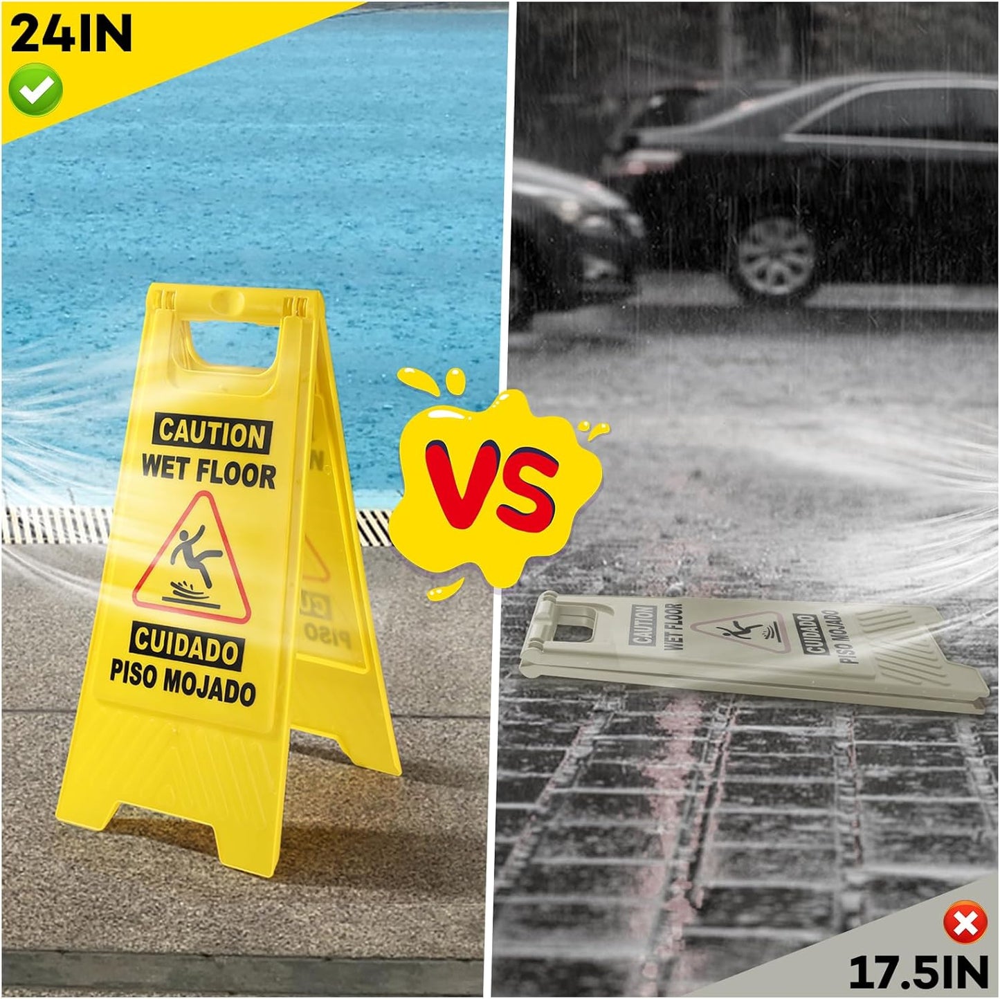 XPCARE 24 Inches Caution Wet Floor Sign, 5PACK Yellow Bilingual Double-Sided Safety Warning Signs,A Frame Safety Wet Floor Signs Commercial