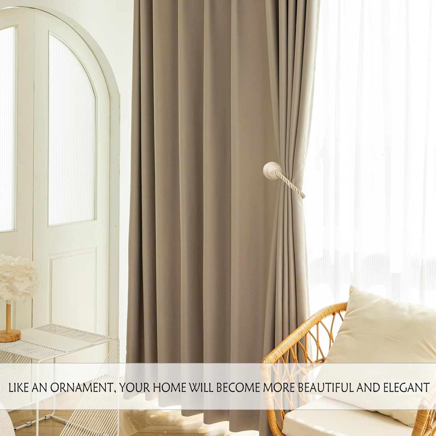 Magnetic Curtain Tiebacks - Rope Tiebacks for Curtains & Drapes, Decorative Window Holdbacks (6 Pack, Beige)